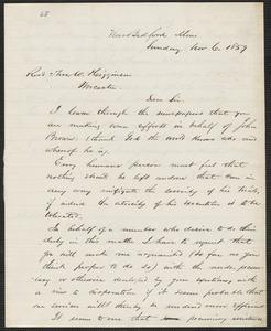 Henry B. Clarke autograph letter signed to Thomas Wentworth Higginson, New Bedford, 6 November 1859