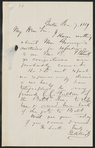 George H. Hoyt autograph letter signed to [Thomas Wentworth Higginson], Boston, 7 November 1859