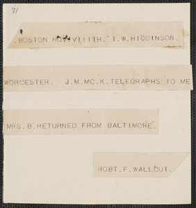 Robert Folger Wallcut telegram to Thomas Wentworth Higginson, Boston, 8 November [1859]