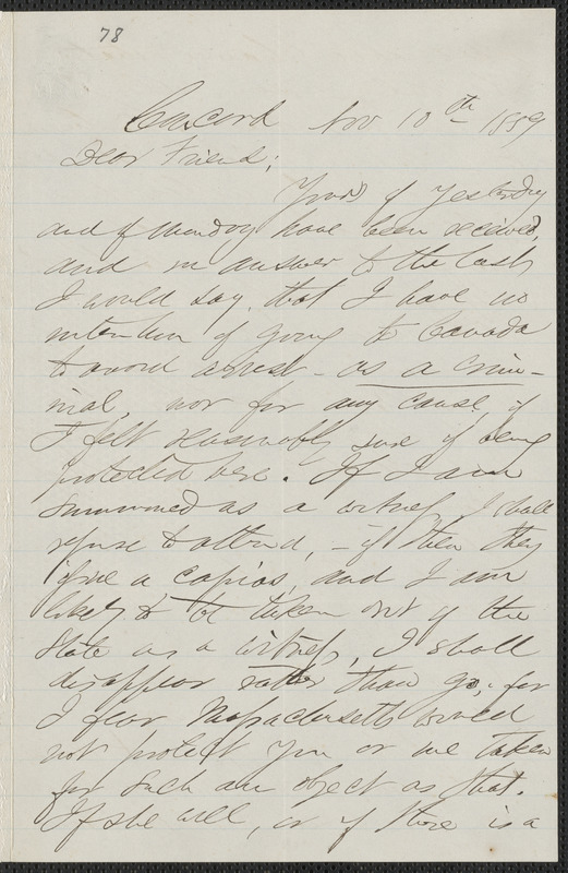 F. B. Sanborn autograph letter signed to [Thomas Wentworth Higginson], Concord, 10 November 1859