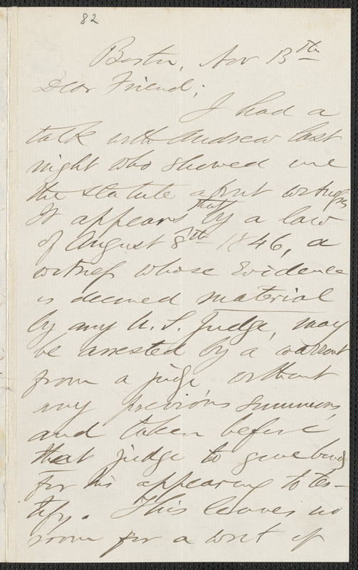 F. B. Sanborn autograph letter to [Thomas Wentworth Higginson], Boston, 13 November [1859]