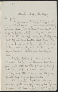 James Redpath autograph letter signed to [Thomas Wentworth Higginson], Malden, 13 November 1859