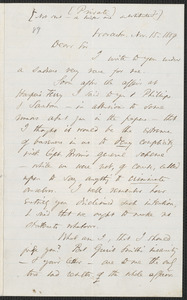 Thomas Wentworth Higginson autograph letter signed to Samuel Gridley Howe, Worcester, 15 November 1859