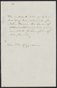 Anonymous autograph note to Thomas Wentworth Higginson, [Northampton., approximately November 1859]