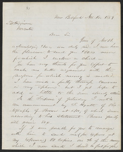 Henry B. Clarke autograph letter signed to Thomas Wentworth Higginson, New Bedford, 16 November 1859
