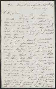Henry B. Clarke autograph letter signed to Thomas Wentworth Higginson, New Bedford, 16 November [18]59