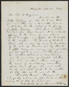 Daniel Stickney autograph letter signed to Thomas Wentworth Higginson, Augusta [Maine], 21 November 1859