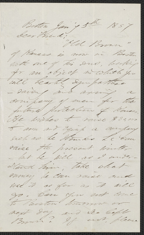 F. B. Sanborn autograph letter signed to [Thomas Wentworth Higginson], Boston, 5 January 1857
