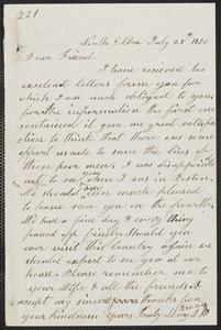 Mary Anne Day Brown autograph letter signed to [Thomas Wentworth Higginson], North Elba, [N.Y.], 25 July 1860