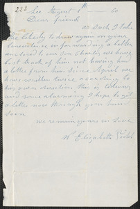Elizabeth E. Tidd autograph letter signed to [Thomas Wentworth Higginson], Lee [Maine], 1 August [18]60