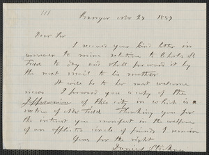 Daniel Stickney autograph letter signed to [Thomas Wentworth Higginson], Bangor [Maine], 24 November 1859