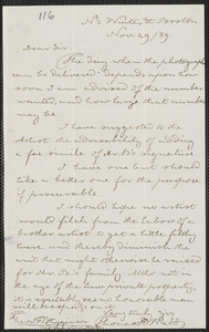 Thomas Hopkins Webb autograph letter signed to Thomas Wentworth Higginson, Boston, 29 November [18]59