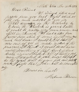Salmon Brown autograph letter signed to [Thomas Wentworth Higginson], North Elba, [N.Y.], 30 November 1859