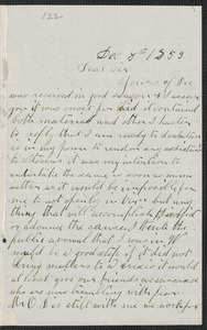Charles Plummer Tidd autograph letter signed to Thomas Wentworth Higginson, 8 December 1859