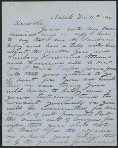 Henry Wilson autograph letter signed to Thomas Wentworth Higginson, Natick, 24 December 1859