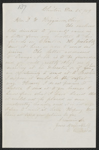 Elisabeth E. Tidd autograph note signed to Thomas Wentworth Higginson, Clinton, 25 December [18]59