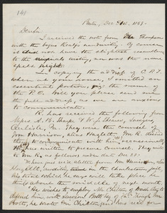 Richard J. Hinton autograph letter signed to [Thomas Wentworth Higginson], Boston, 31 December 1859