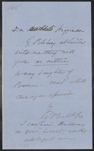 Wendell Phillips autograph note signed to Thomas Wentworth Higginson, [16 January 1860]