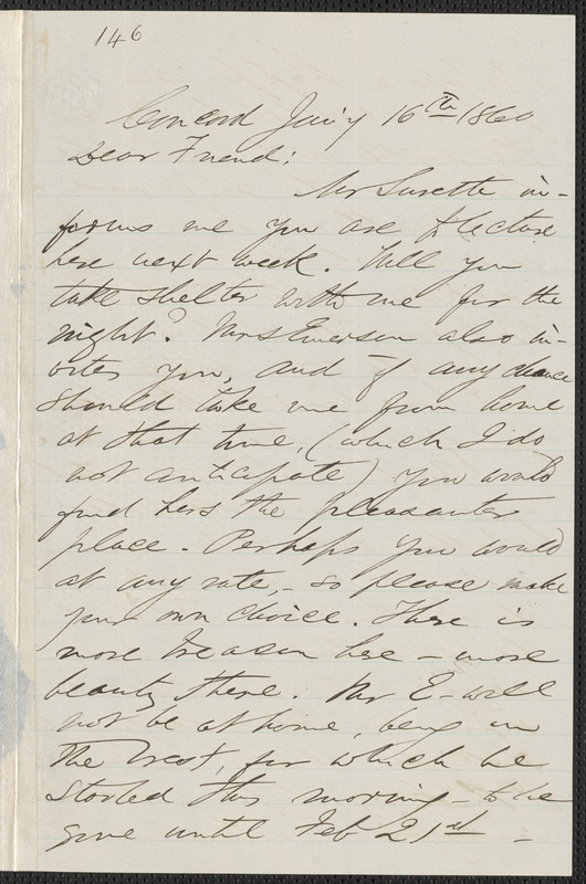 F. B. Sanborn autograph letter to [Thomas Wentworth Higginson], Concord, 16 January 1860