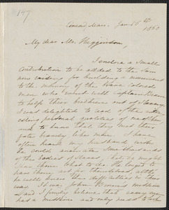 Mary Tyler Peabody Mann autograph letter signed to Thomas Wentworth Higginson, Concord, 16 January 1860