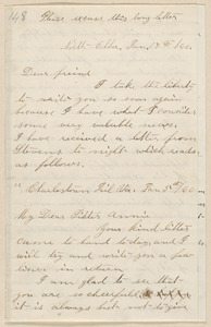 Annie Brown Adams autograph letter signed to Thomas Wentworth Higginson, North Elba, [N.Y.], 17 January [18]60