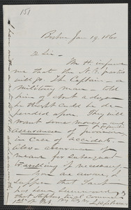 John W. LeBarnes autograph letter signed to [Thomas Wentworth Higginson], Boston, 19 January 1860