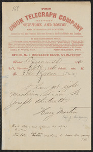 James Montgomery telegram to [Thomas Wentworth Higginson], Leavenworth [Kansas], 10 February 1860