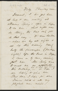 Thomas Wentworth Higginson autograph letter to [Mrs. Mary Elizabeth Channing Higginson, N.Y., 16 February 1860]