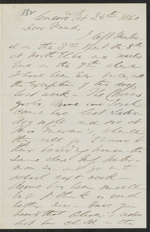 F. B. Sanborn autograph letter signed to [Thomas Wentworth Higginson], Concord, 24 February 1860