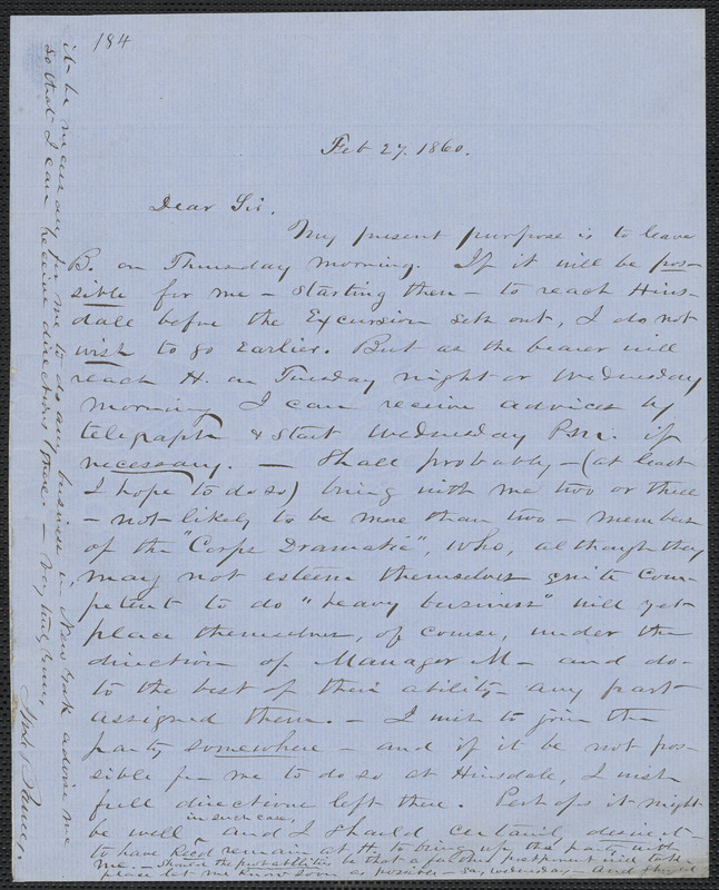 John W. LeBarnes autograph letter signed to [Thomas Wentworth Higginson], 27 February 1860