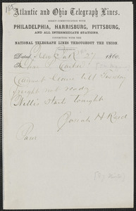 Richard J. Hinton telegram to [Thomas Wentworth Higginson], New York, 27 [February] 1860