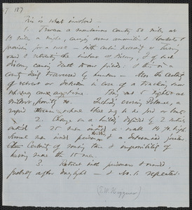 Thomas Wentworth Higginson manuscript memorandum listing the obstacles in the way of Aaron Dwight Steven's escape, [approximately February 1860]