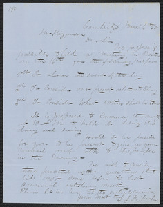 J. H. Fowler autograph letter signed to Thomas Wentworth Higginson, Cambridge, 6 March [18]60