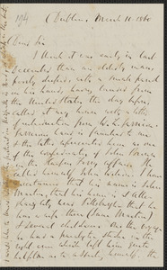 Richard Davis Webb autograph letter signed to Thomas Wentworth Higginson, Dublin, 11 March 1860