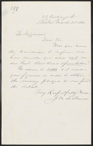 John W. LeBarnes autograph letter signed to Thomas Wentworth Higginson, Boston, 23 March 1860