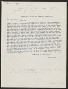 John Brown typed letter to Jesse Bowen, [Springdale, Iowa], 3 March 1859