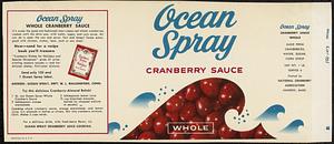 Ocean Spray Whole Cranberry Sauce 1 lb. Serves 6 Can Label