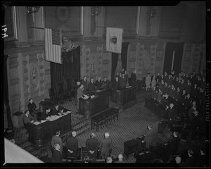 Governor Saltonstall swearing in the Massachusetts House of Representatives