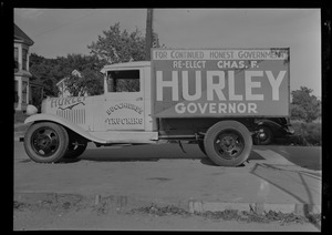 Advertisement on truck for Governor Charles Hurley's re-election campaign