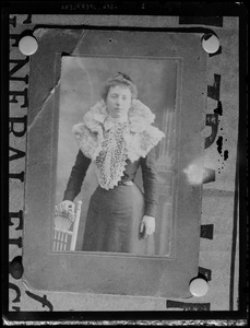 Card photograph of a woman wearing fur cape