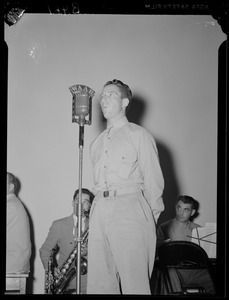 Soldier at WAAB Microphone at Fort Devens