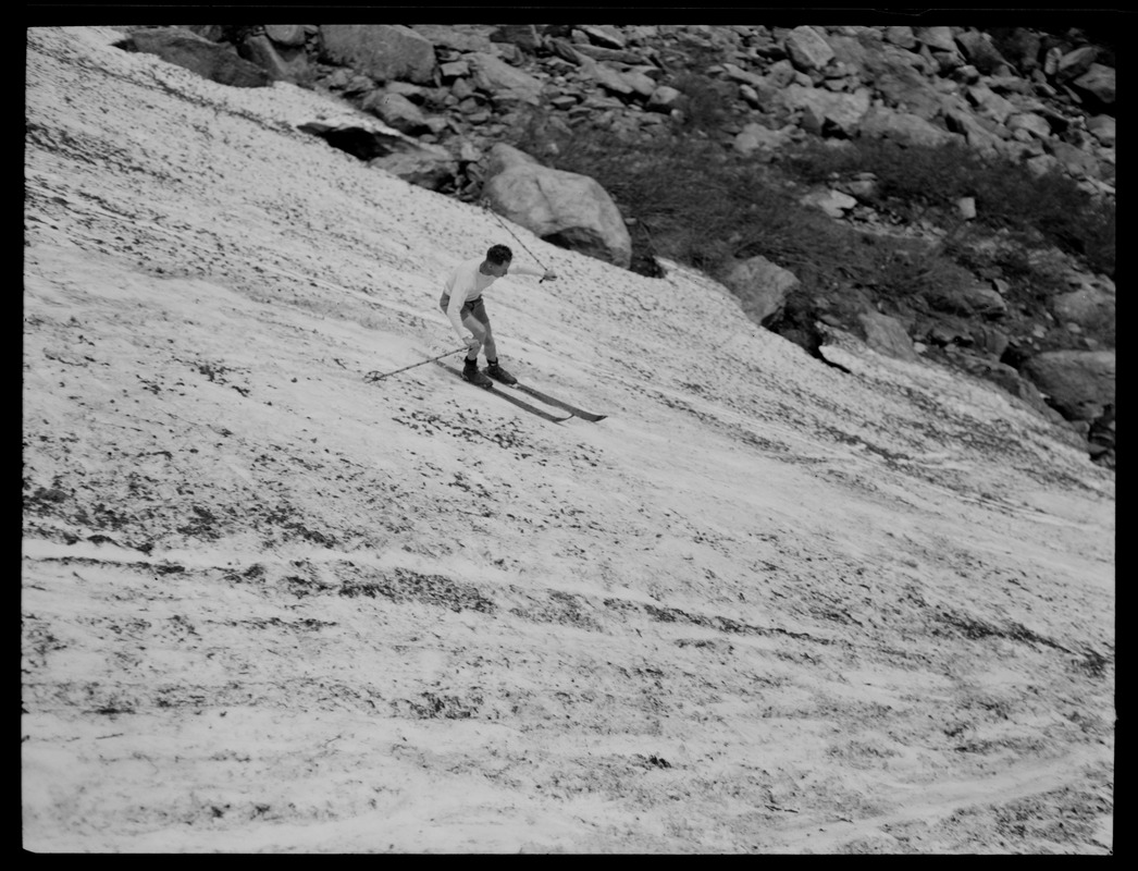 Downhill skier, possibly at Mount Washington