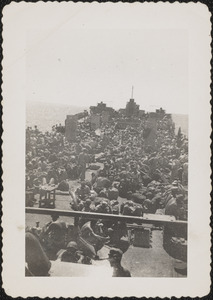 Sailors and soldiers on the deck of ship in Pacific