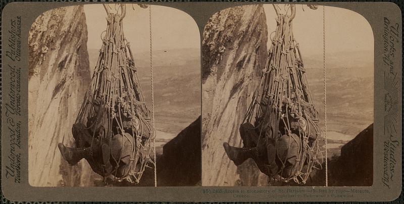 Access to monastery of St. Barlaam - 180 feet by rope - Meteora, Greece