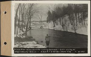 Prince River below Shaft #9, looking upstream, drainage area = 12.5 square miles, flow = 106 cubic feet per second = 8.5 cubic feet per second per square mile, Barre, Mass., 9:35 AM, Mar. 22, 1933