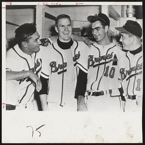 Left Milwaukee Braves. 2 on left Bob Buhl, Johnny Logan (left).