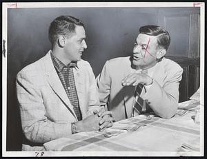 Pedro Ramos (left) will be the starting hurler for the Senators against the Red Sox tonight at Fenway Park. With him is Harry (Cookie) Lavagetto, who succeeded Charley Dressen as Washington manager Tuesday.