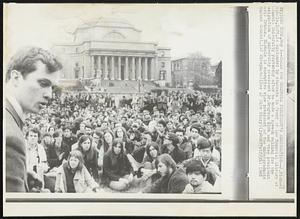 New York – Calls For Columbia President’s Resignation – J. Michael Nichols, left, is applauded by students in front of Low Memorial Library at Columbia University yesterday after he made a speech calling for the resignation of university president Dr. Grayson Kirk and vice president David Truman. Nichols is executive vice president of the undergraduate student Council.