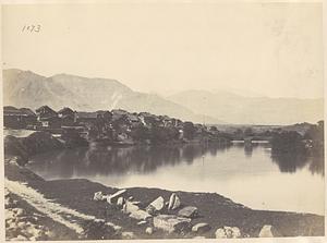 View of unidentified lakeside village
