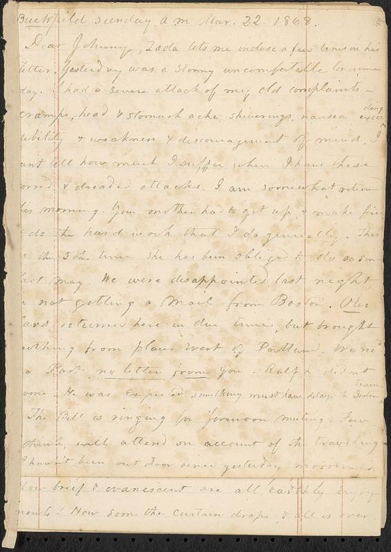 Letter from Zadoc Long to John D. Long, March 22, 1868